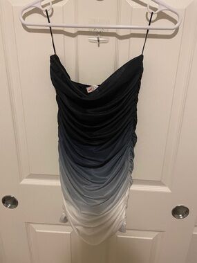 Ruched Mini Dress in Black to White